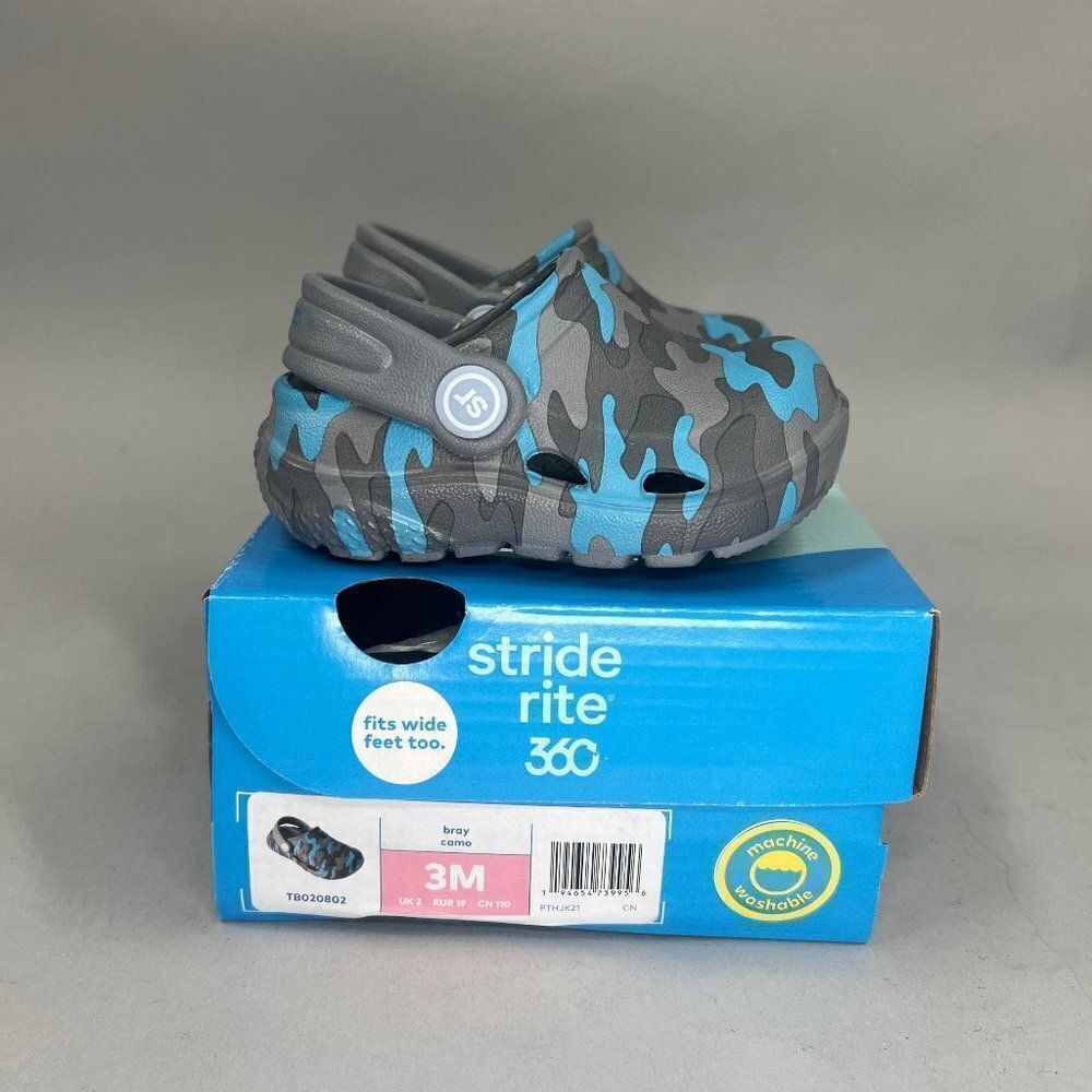 Stride Rite Shoes Boy's Size 3M 360 Bray Blue Camo Clogs